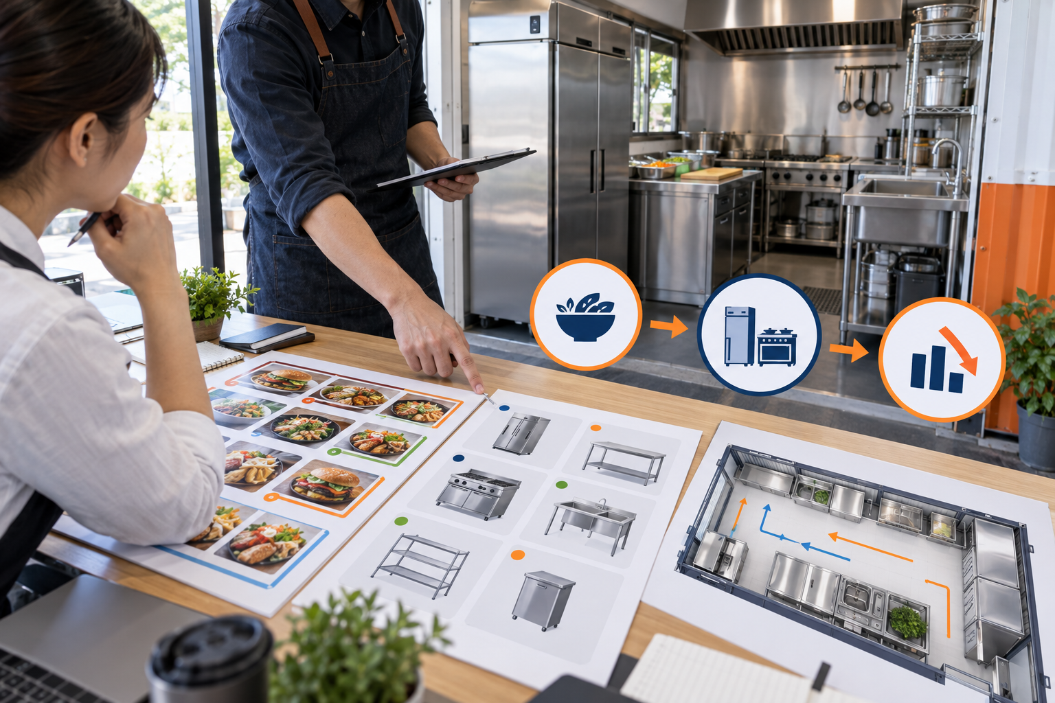 Menu and equipment planning for a lower-budget container restaurant