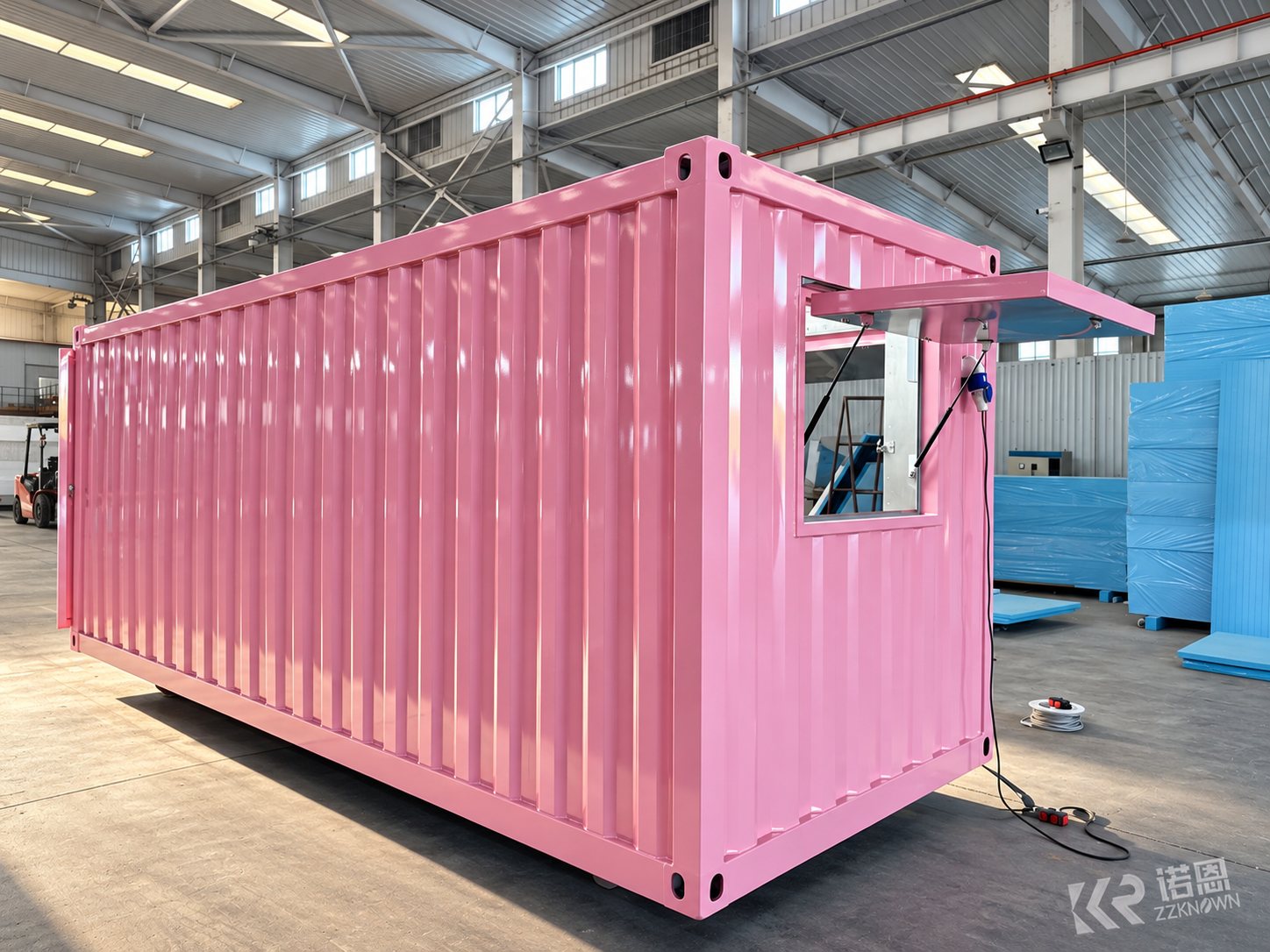 Pink 5.5m custom steel container restaurant exterior