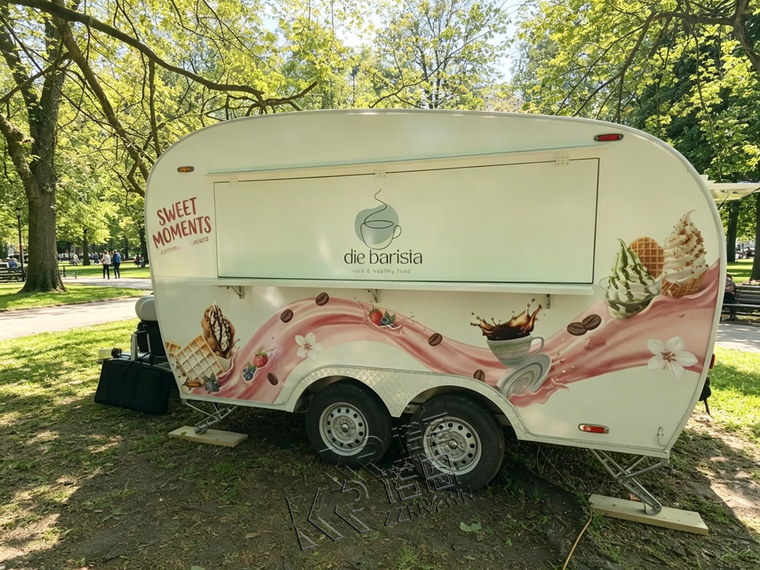 KN-CFB400 curved dessert trailer with custom exterior wrap