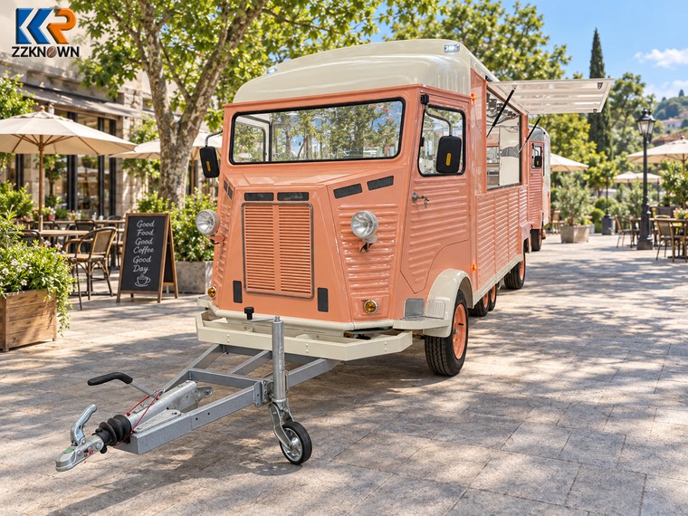 Front view with A-frame towbar and coupling