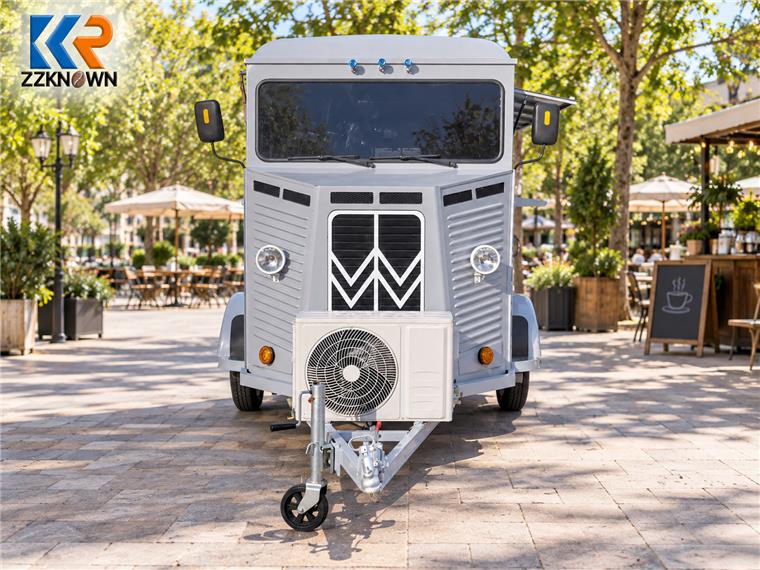 Grey retro food trailer front view