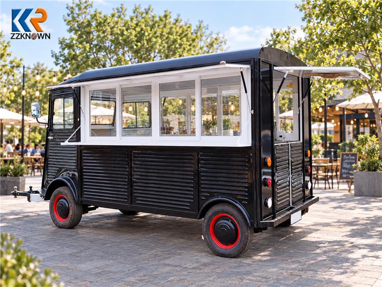 Black trailer rear three-quarter view and service windows