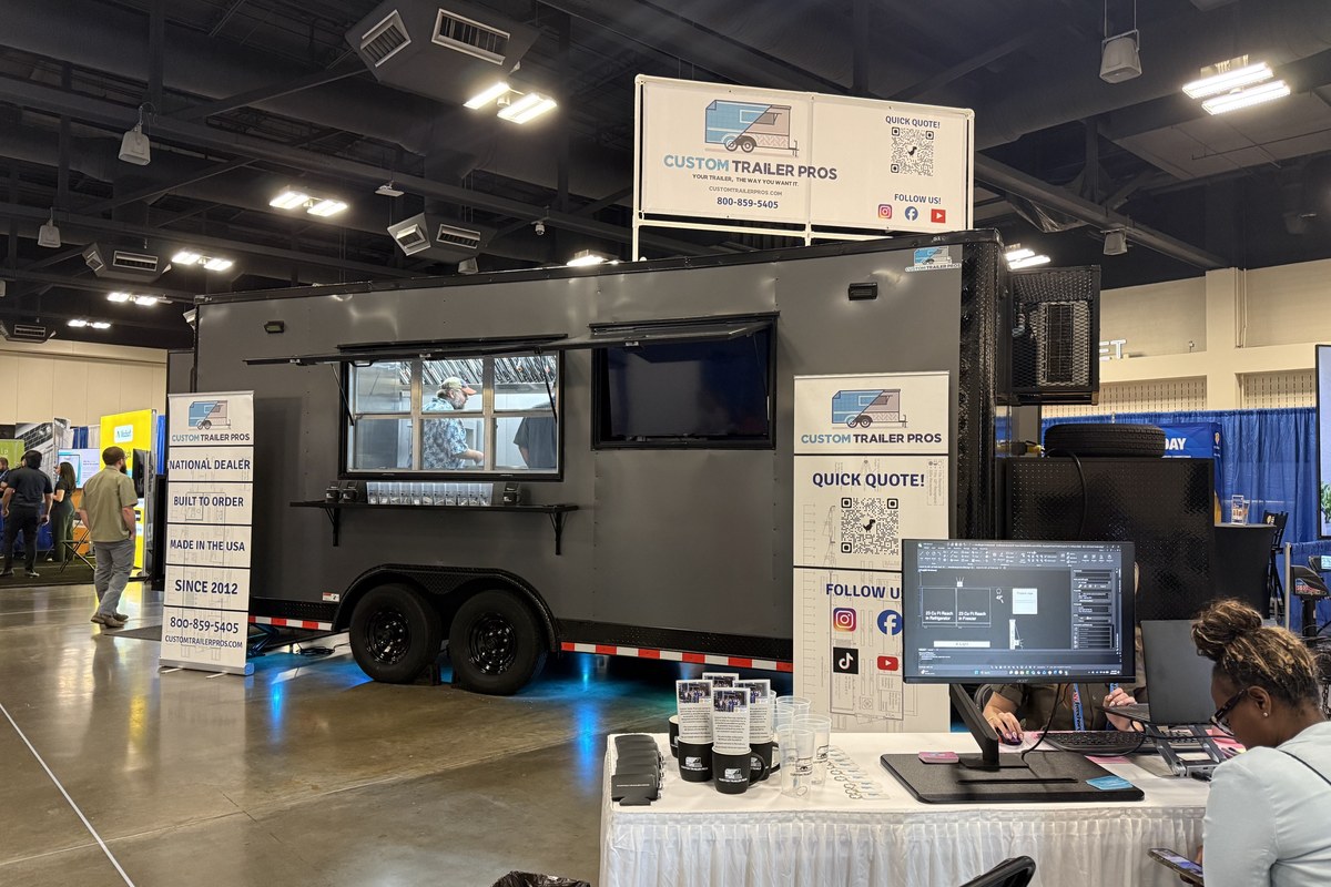 Large custom food trailer displayed by a U.S. supplier at FTO Expo 2026