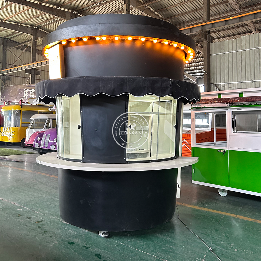 Custom Coffee Cup Kiosk – Round Beverage Stand with Sink & Power | Mobile Coffee Booth